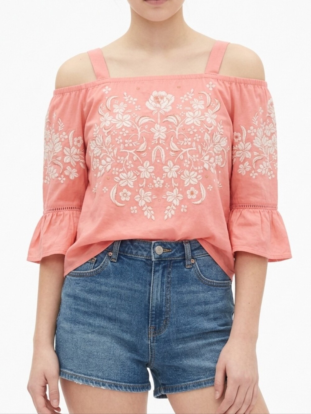 Embroidered Floral Off-Shoulder Blush Pink Girls Top 14 Lg.
